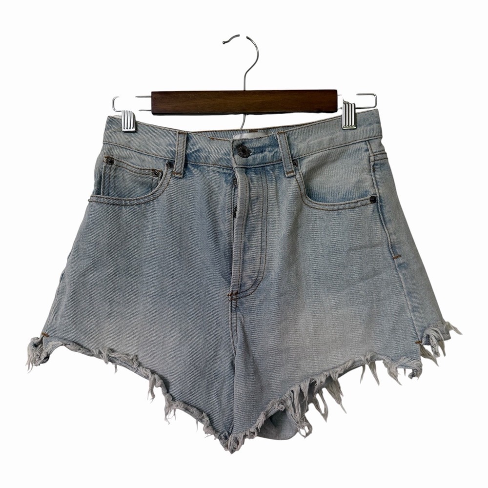 By Together Denim Cutoff Buttonfly Shorts Light Wash High Rise Raw Hem Y2K